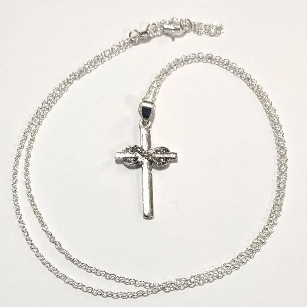 925 Silver Necklace W/ Infinity Cross CZ Christian Valentine's Birthday Gift NEW